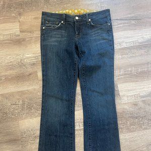 LUCKY Brand Jeans Size 4/ 27 yellow flowers on waistband, slight flare,